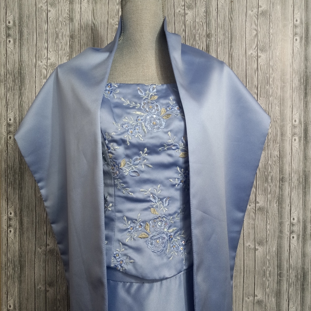 Mori Lee 3 Piece Blue Prom Dress with Elegant Design- Corset Top